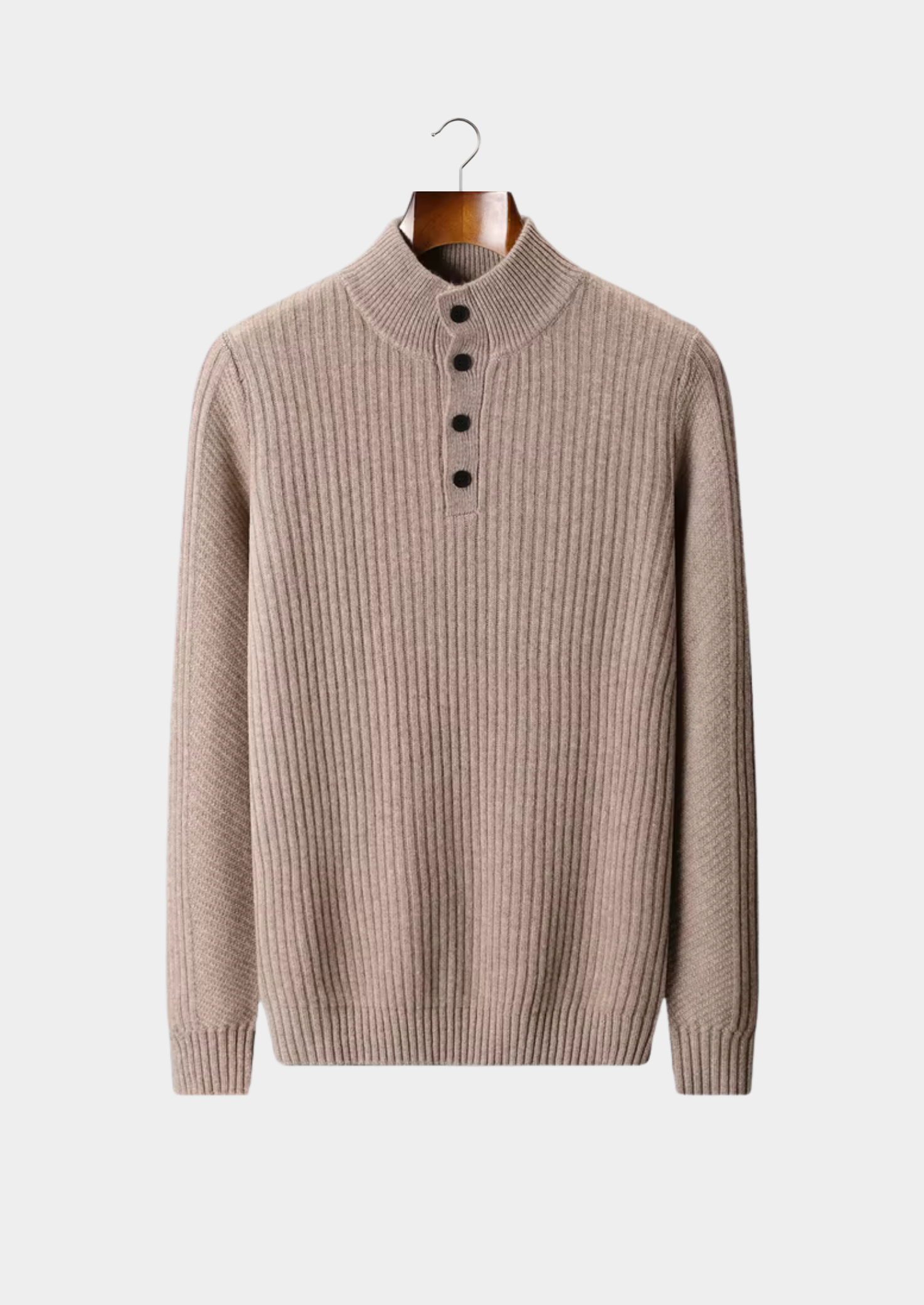 PURE EXTRA-FINE MERINO Vlněný pletený svetr s žebrováním Henley