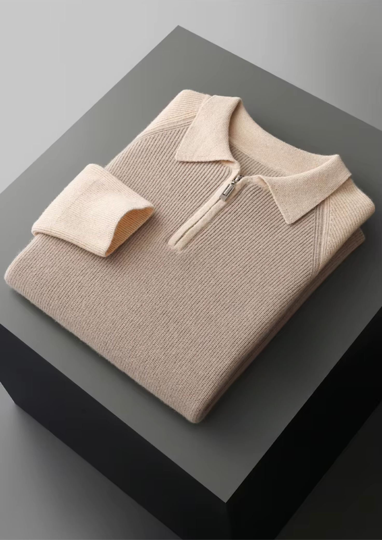 PURE EXTRA-JEMNÁ MERINO VLNA S DVOJITOU BARVOU SE ZIPEREM SVETR POLO