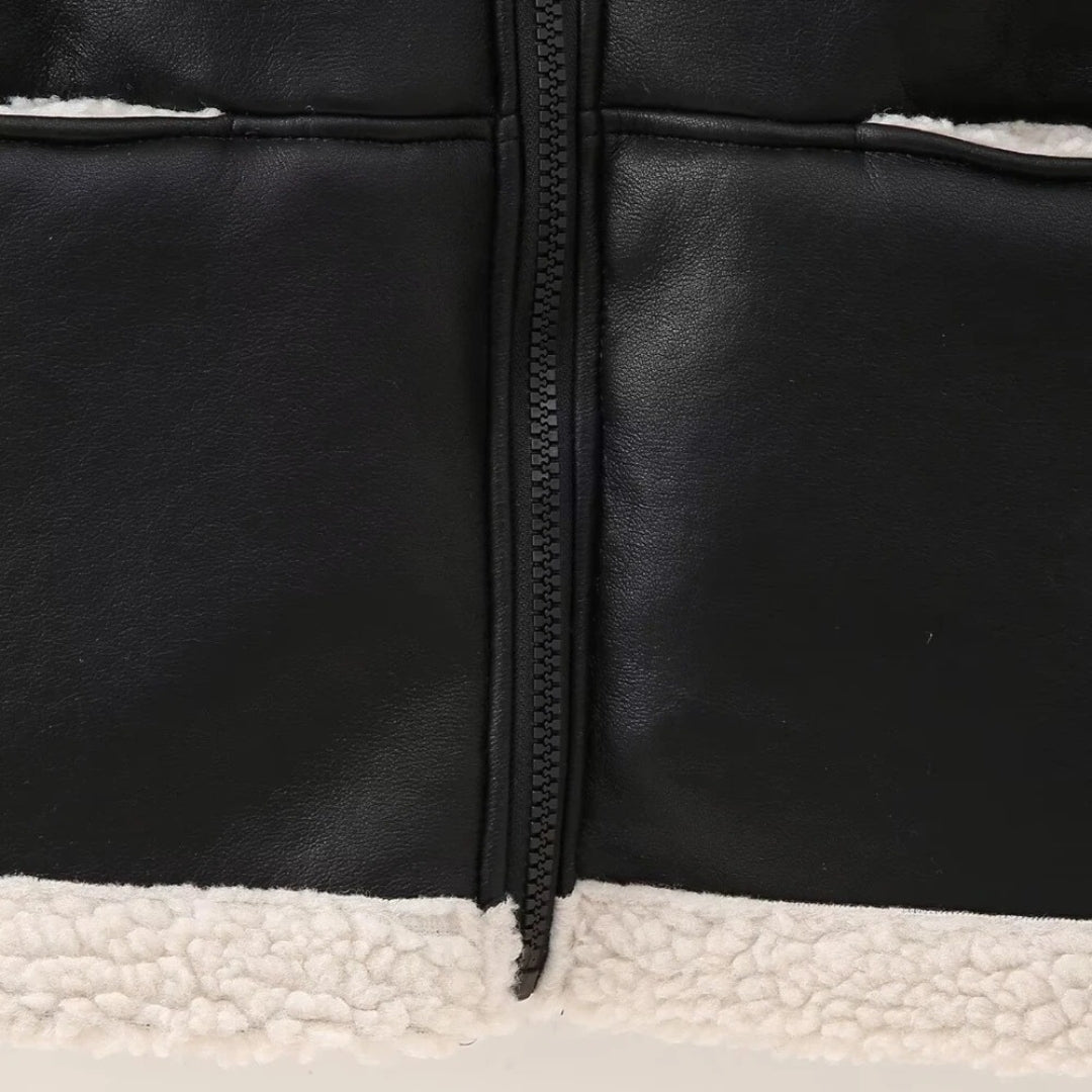 Kožená bunda s faux kůží – podšitá shearlingem – zimní městský styl