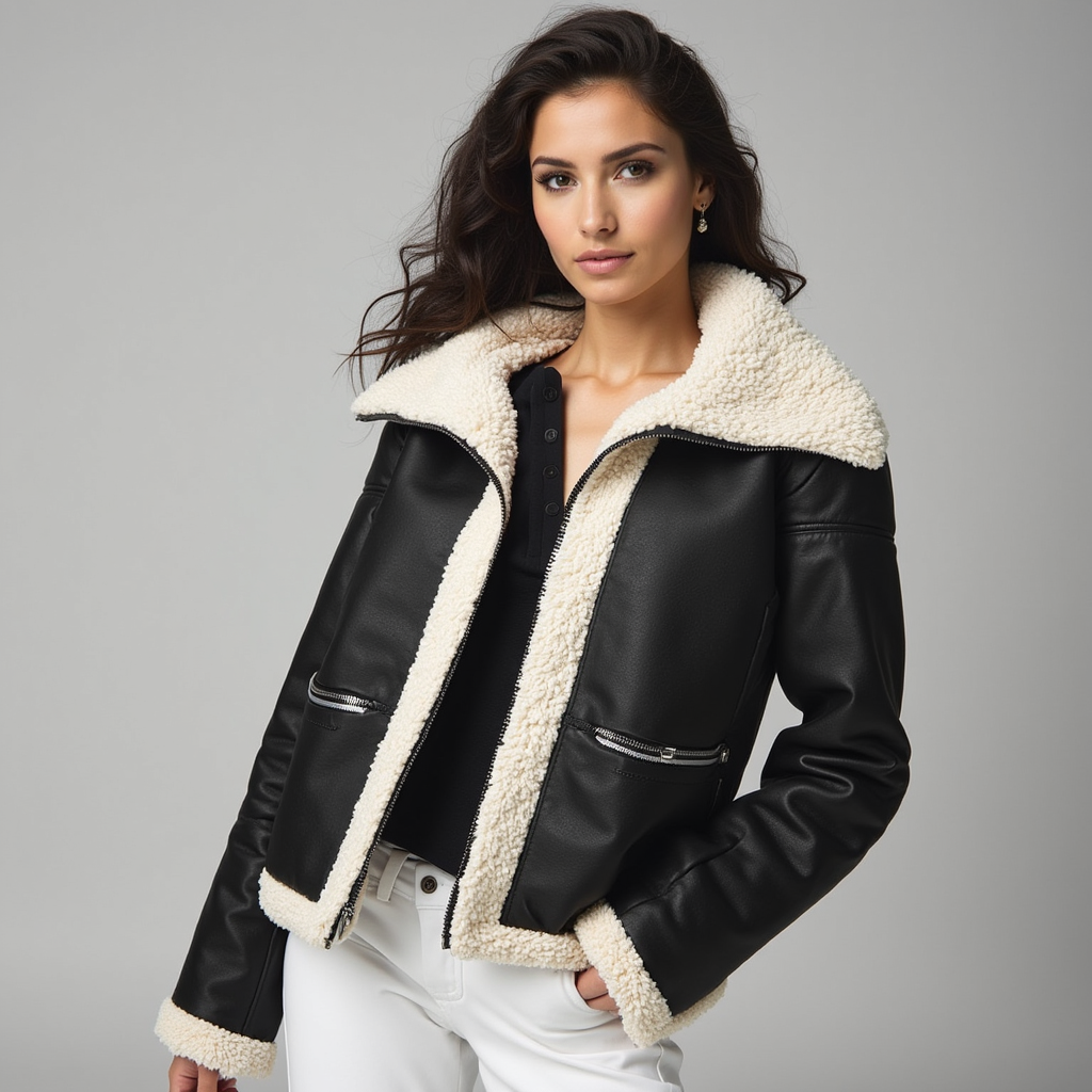 Kožená bunda s faux kůží – podšitá shearlingem – zimní městský styl