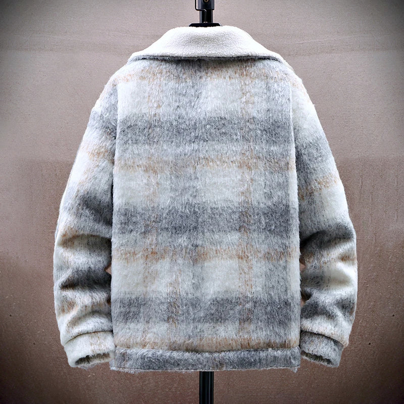 Pánská kostkovaná kožešinová bunda s fleecovou podšívkou