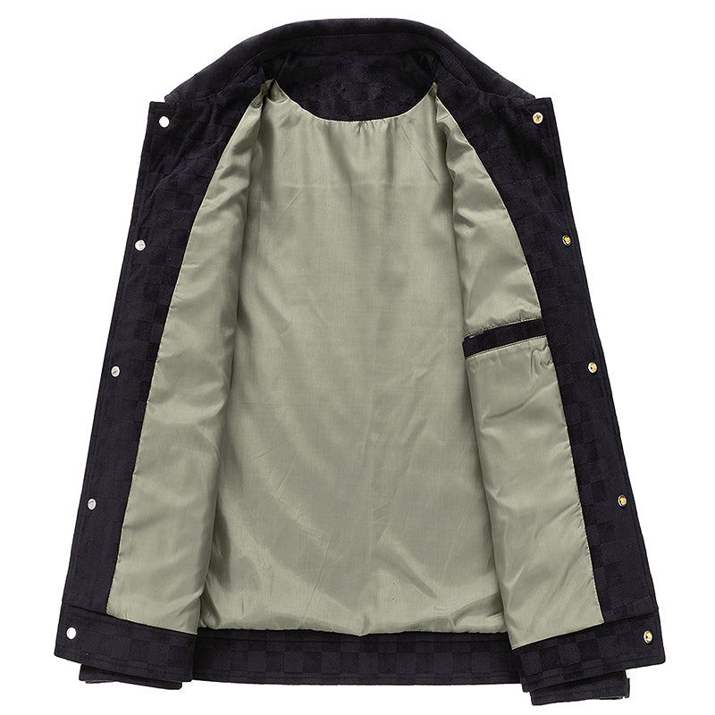 Pánská kostkovaná bunda z imitované semiše s knoflíkovým zapínáním