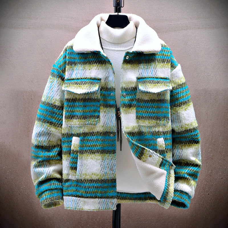 Pánská zimní kostkovaná bunda s fleecovou podšívkou