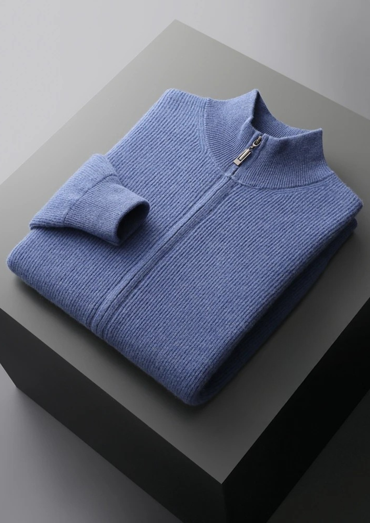 Čistý extra jemný merino vlnený žebrovaný zipový kardigan