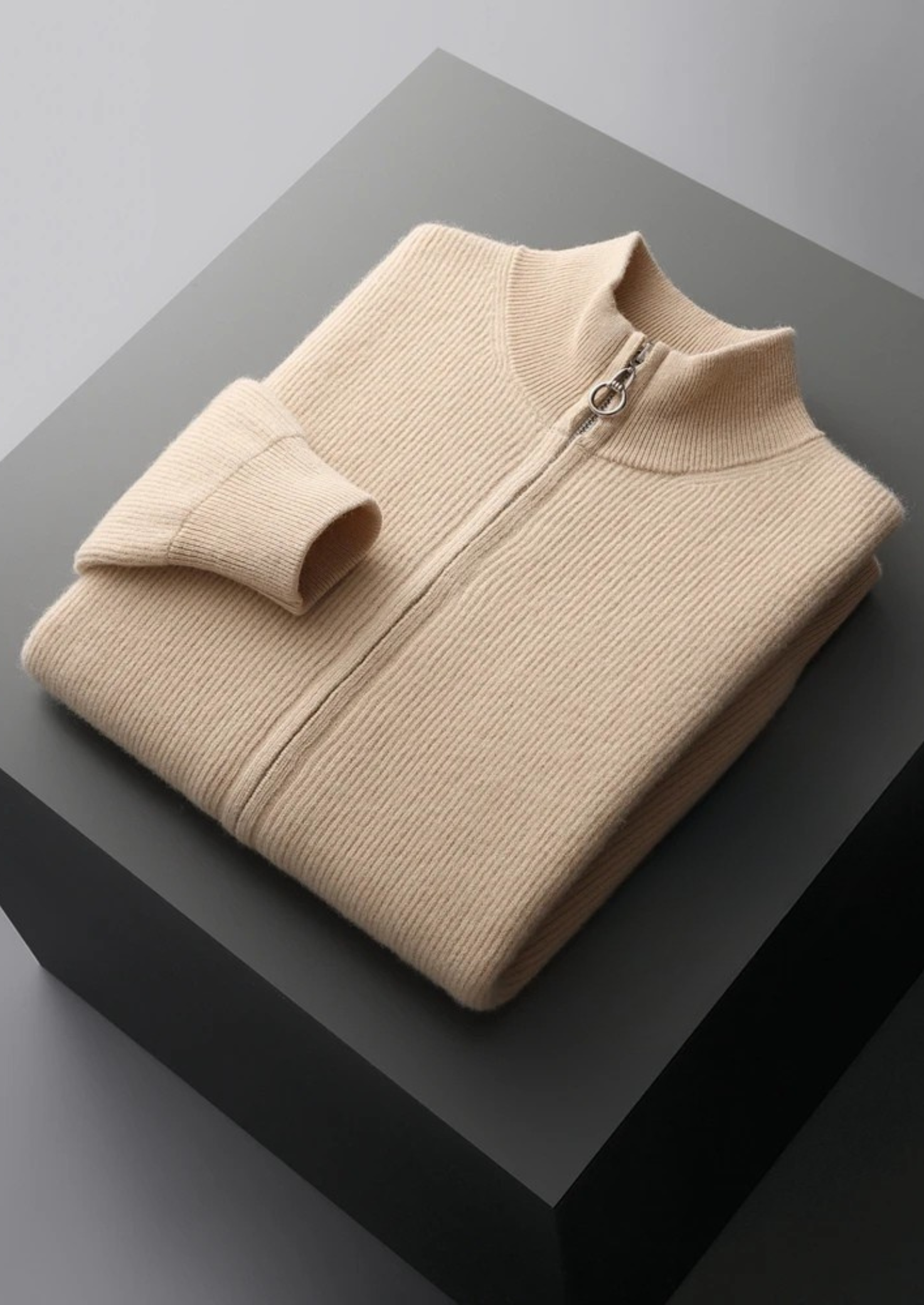 Čistý extra jemný merino vlnený žebrovaný zipový kardigan