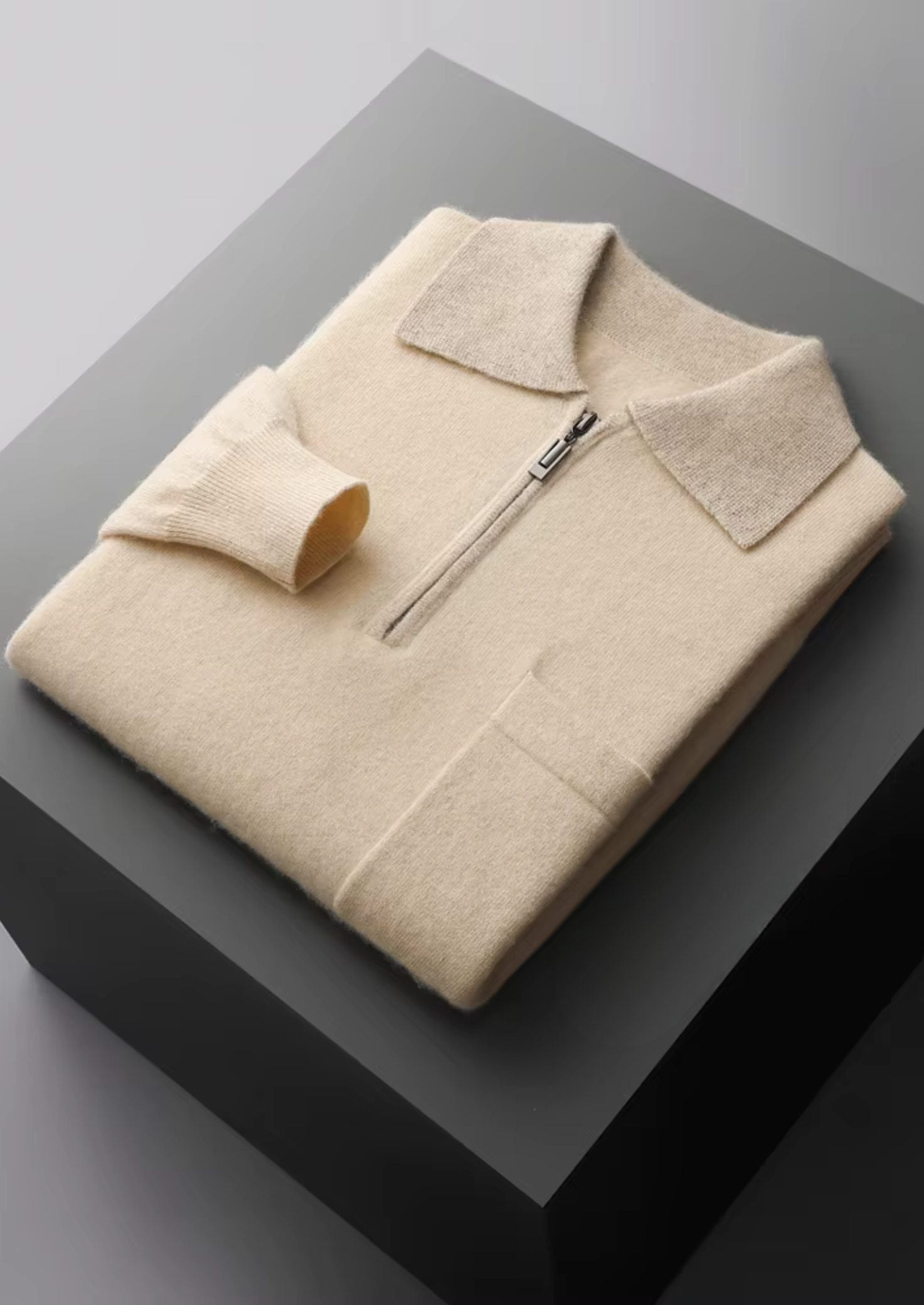 Prémiové polo s dvojitým tónem z kasmíru na zip