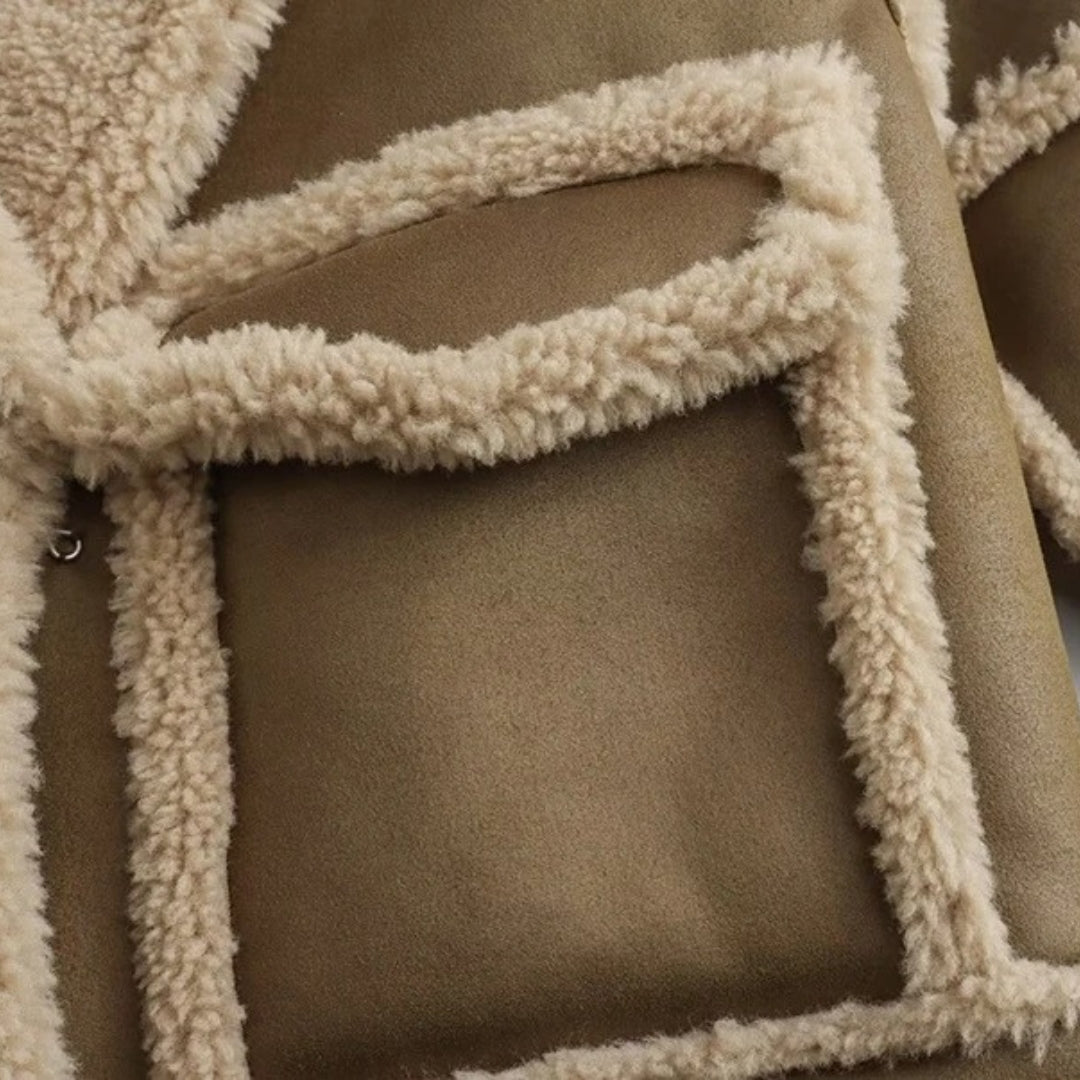 Džínová bunda s oříznutým střihom – umělá koženka s semišovým povrchem – zimní volnočasový styl