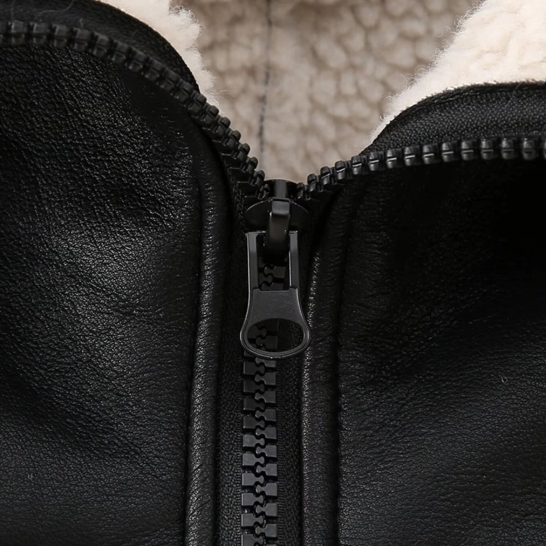 Kožená bunda s faux kůží – podšitá shearlingem – zimní městský styl