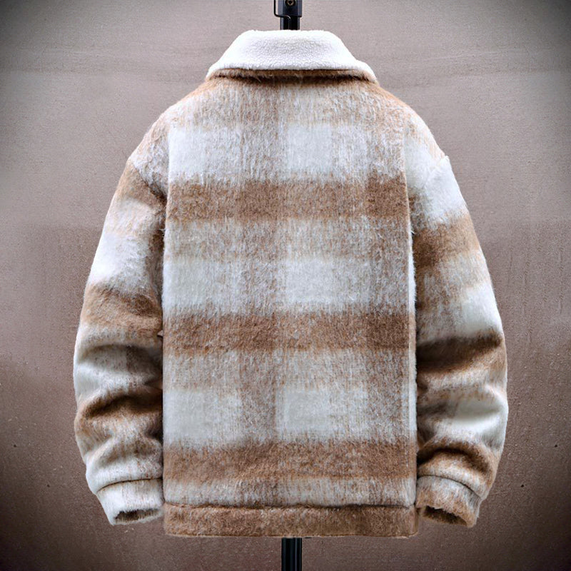 Pánská kostkovaná kožešinová bunda s fleecovou podšívkou