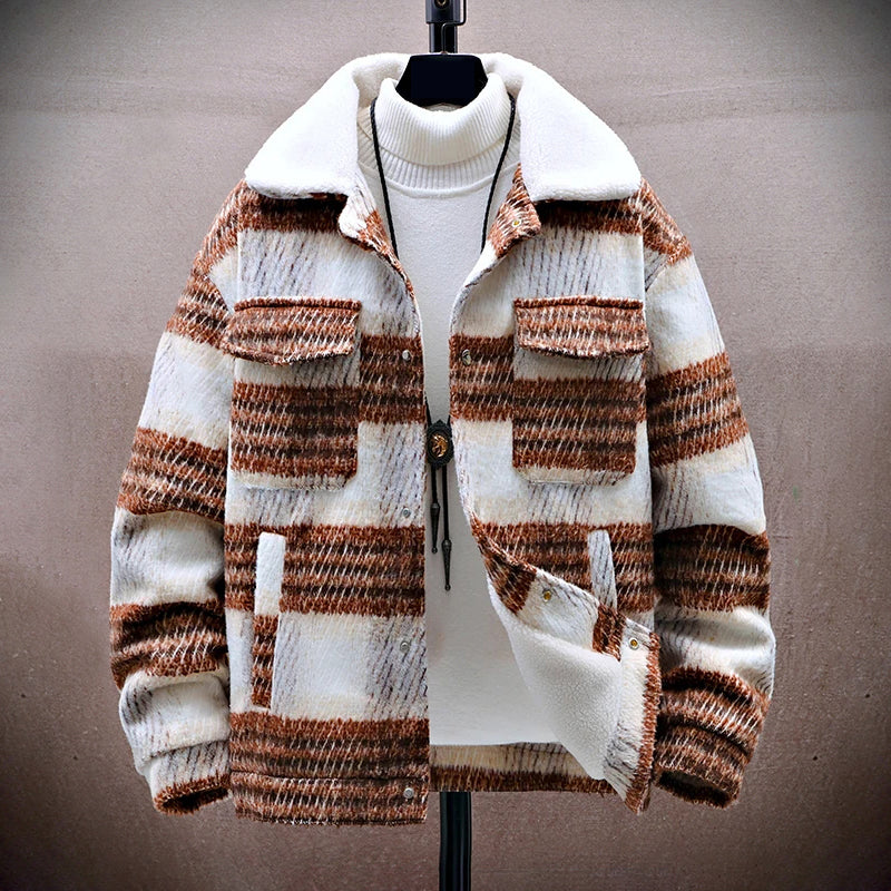 Pánská zimní kostkovaná bunda s fleecovou podšívkou