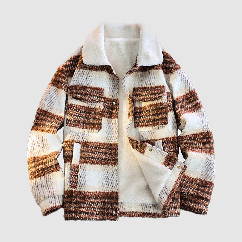 Pánská zimní kostkovaná bunda s fleecovou podšívkou