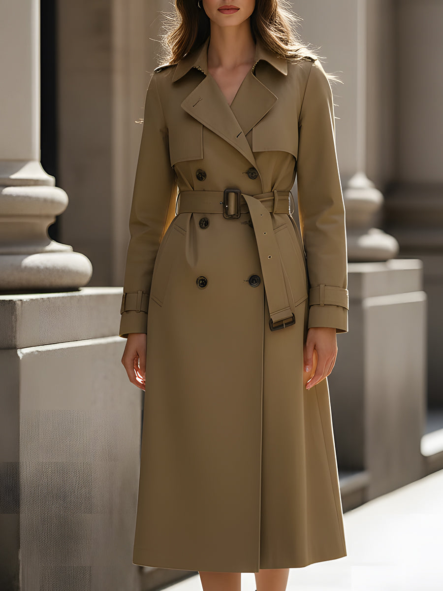 Klasický khaki dvouřadý trench coat s opaskem